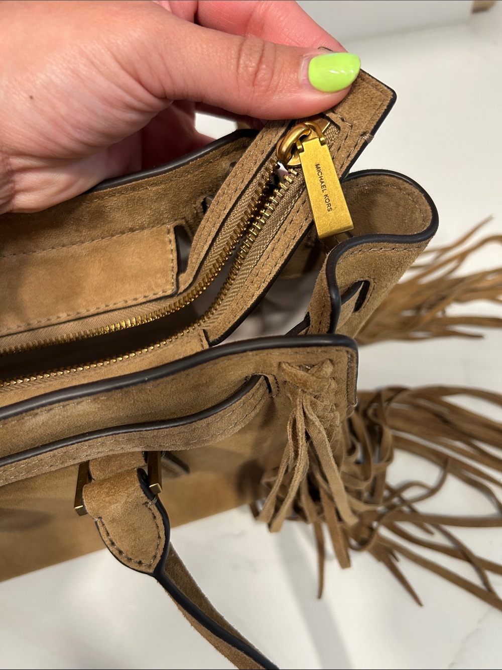 OBO Fringe Suede Shoulder Bag in TanMK - Picture 4 of 12